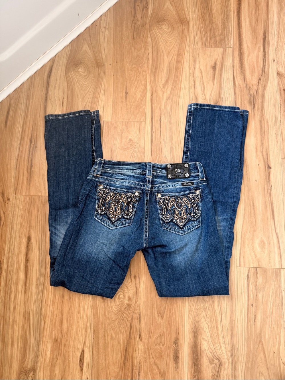 Miss Me Blue Boot Cut Jeans with Embellished Back Pockets